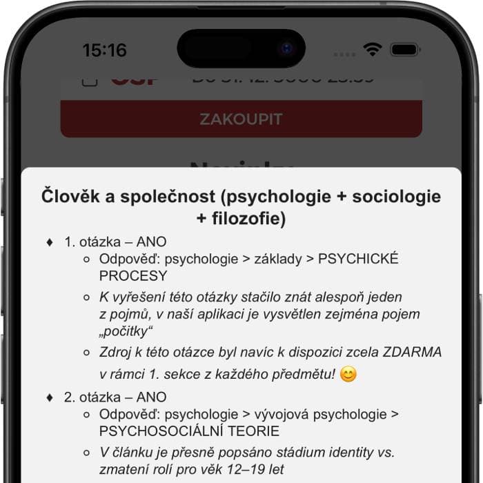 Revio funkce – Analýza Scio testu