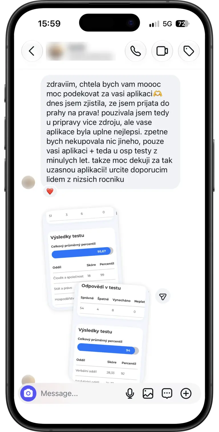 Zpětná vazba od studentky: Vaše aplikace byla úplně nejlepší, zpětně bych nekupovala nic jiného.
